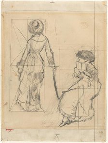 Study for "Mary Cassatt at the Louvre" [recto], c. 1879. Creator: Edgar Degas.