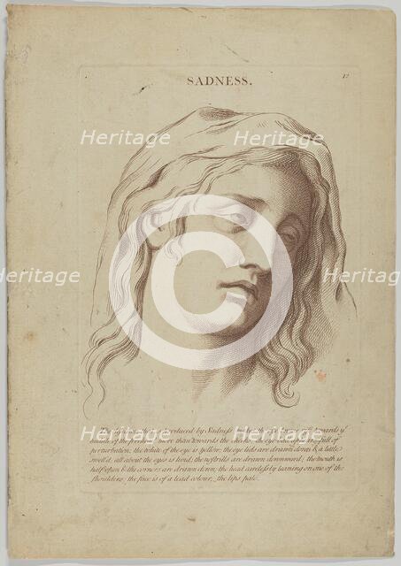 Sadness (from Heads Representing the Various Passions of the Soul; as they are Expressed i..., 1765. Creator: Anon.