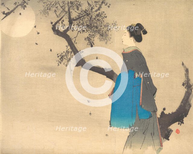 Profile View of a Woman Strolling in the Moonlight, ca. 1908. Creator: Unknown.