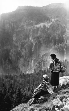 Two women admiring a view, Bistrita Valley, Moldavia, north-east Romania, c1920-c1945. Artist: Adolph Chevalier