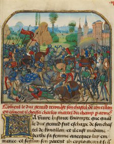 The Battle before Roussillon's Castle, written 1463-465; illuminated 1467-1472. Creators: Loyset Liedet, Pol Fruit.