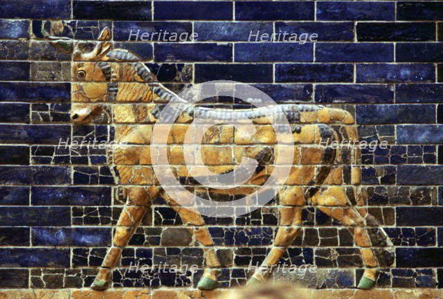 Glazed Brick relief of a bull on the Sacred Way leading to the Ishtar Gate, Babylon, c580 BC. Artist: Unknown