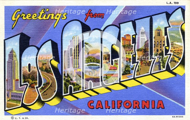'Greetings from Los Angeles', postcard, 1936. Artist: Unknown