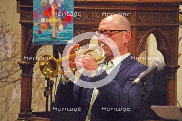 Chris Coull, Josephine Davies Mark Bassey Sextet, St Andrews Church, Hove, East Sussex, 14 Oct 2022. Creator: Brian O'Connor.
