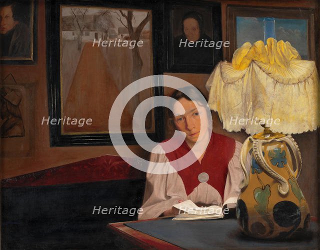 The Artist's Wife by Lamplight, 1898. Creator: Ring, Laurits Andersen (1854-1933).