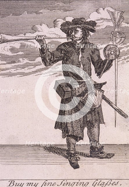 'Buy my fine Singing Glasses', Cries of London, (c1688?). Artist: Anon