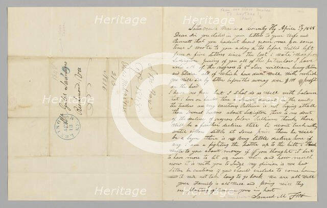 Letter to Giles Saunders from Samuel M. Fox concerning the slave trade, April 17, 1848. Creator: Samuel M. Fox.