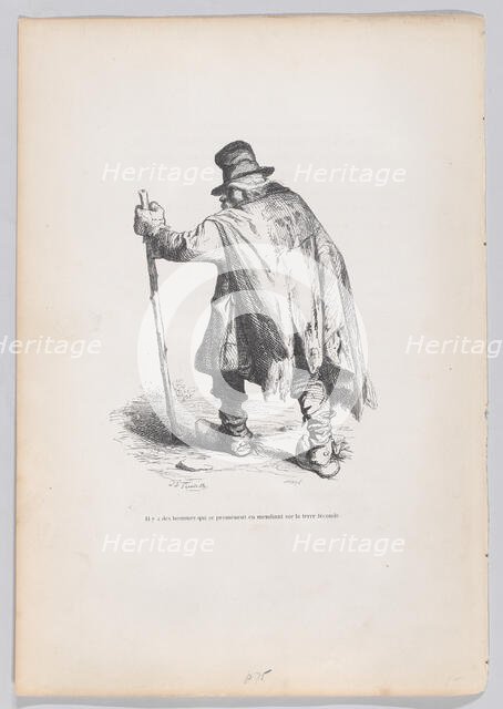There are men who walk around begging on fertile ground from Scenes from the Privat..., ca. 1837-47. Creator: Joseph Hippolyte Jules Caque.