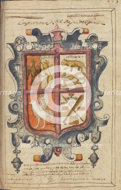 Coat of Arms of the Kingdom of Peru, completed in 1616. Creator: Unknown.