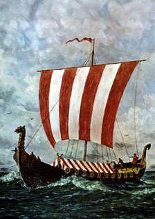 Viking ship, pictorial reconstruction.