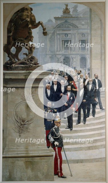 President Sadi Carnot surrounded by personalities from the Third Republic, in front..., c1889. Creators: Alfred Stevens, Henri Gervex.