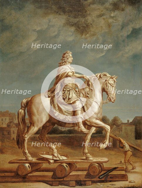 Transport sur la place Louis-le-Grand (actuelle place Vendôme) de la statue de Louis..., before 1697 Creator: Rene-Antoine Houasse.