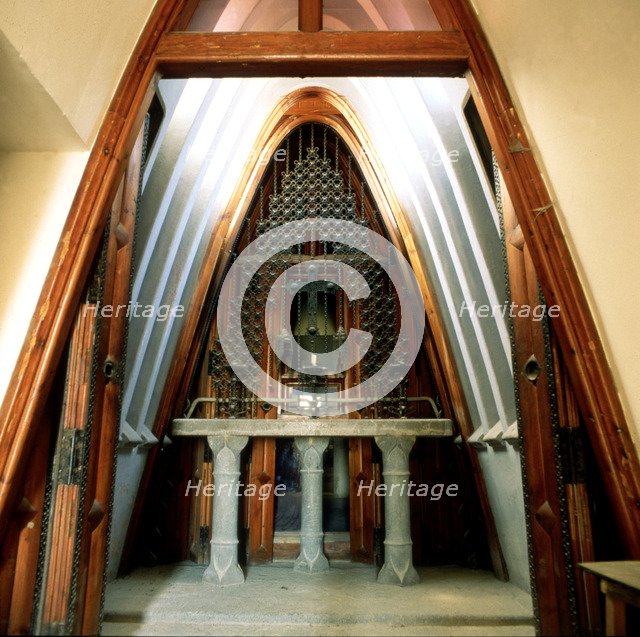 Güell cellar in El Garraf, inside of the chapel built on the top of the building with parabolic a…