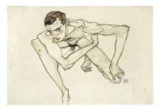 Self Portrait in Crouching Position, 1913. Creator: Schiele, Egon (1890-1918).