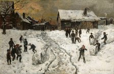 Throwing Snowballs, 1885. Creator: Gerhard Munthe.