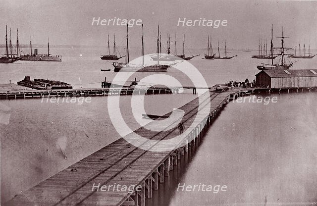[Wharves on the James River, City Point]. Brady album, p. 10, 1861-65. Creator: Andrew Joseph Russell.