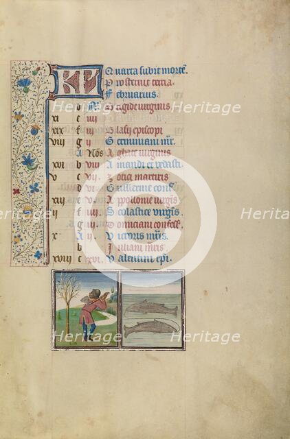 February Calendar Page: Pruning Trees: Pisces; Arenberg Hours, early 1460s. Creator: Workshop of Willem Vrelant.