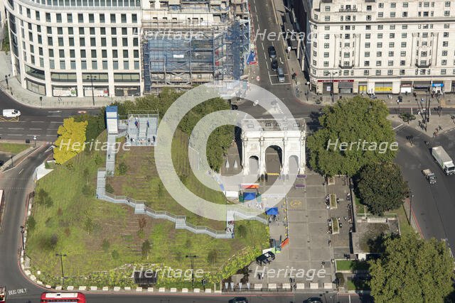 Marble Arch Mound, a temporary installation to offer views over Hyde Park, Westminster, London, 2021 Creator: Damian Grady.