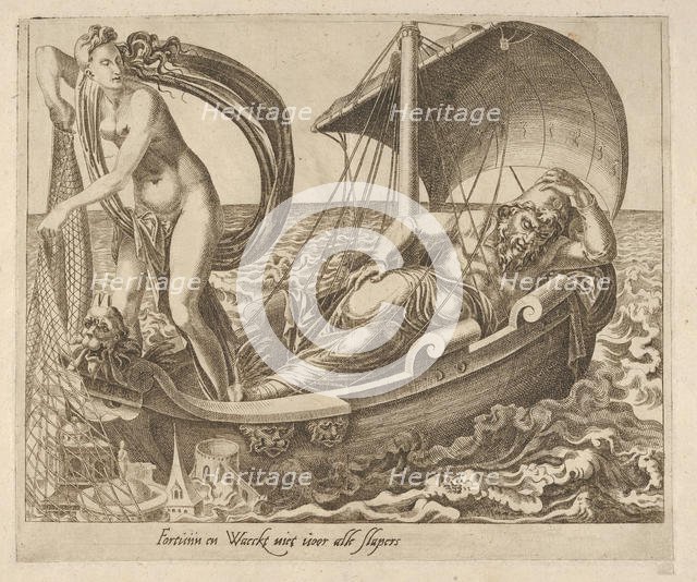 Fortune Does Not Watch over All Sleepers from Six Sayings about Fortune, ca. 1560. Creator: Dirck Volkertsen Coornhert.