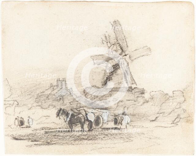 A Cart with Two Horses near a Windmill. Creator: David Cox the elder.