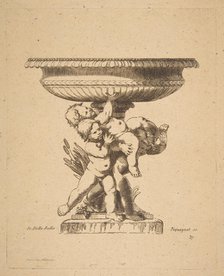 Ornamental design of three children holding up a fountain, 19th century. Creator: Auguste Pequegnot.