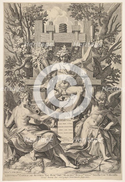 Bacchus, Music, Amor, 1575-1600. Creator: Johann Sadeler I.