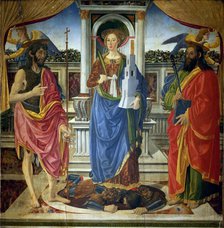 Saint Barbara with Saints John the Baptist and Matthew, ca 1470. Creator: Rosselli, Cosimo di Lorenzo (1439-1507).