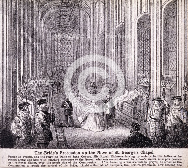 Princess Alexandra processing up the nave of St George's Chapel, Windsor Castle, 1863. Artist: Anon