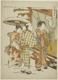 Karauta of the Ogiya in Evening Snow (Ogiya Karauta bosetsu), from the series "Eight..., c. 1773/75. Creator: Isoda Koryusai.