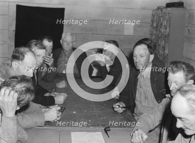 Meeting of the camp council, FSA camp, Farmersville, California, 1939. Creator: Dorothea Lange.