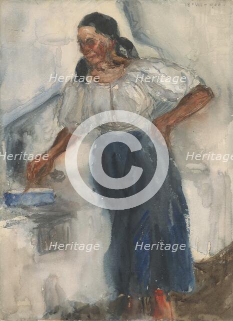 Woman by the stove, 1904. Creator: Milos Jiránek.