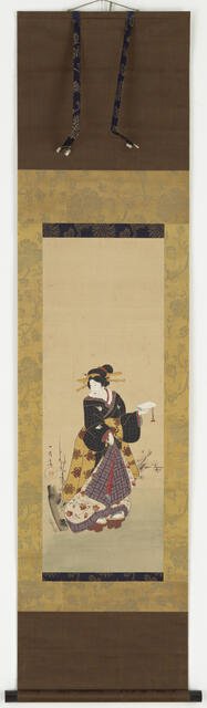 An Oiran standing by a plum tree, mid 19th century. Creator: Kuniyuki Utagawa.