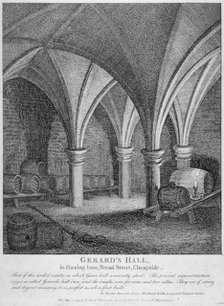 Crypt under Gerard's Hall on the south side of Basing Lane, City of London, 1795. Artist: John Thomas Smith