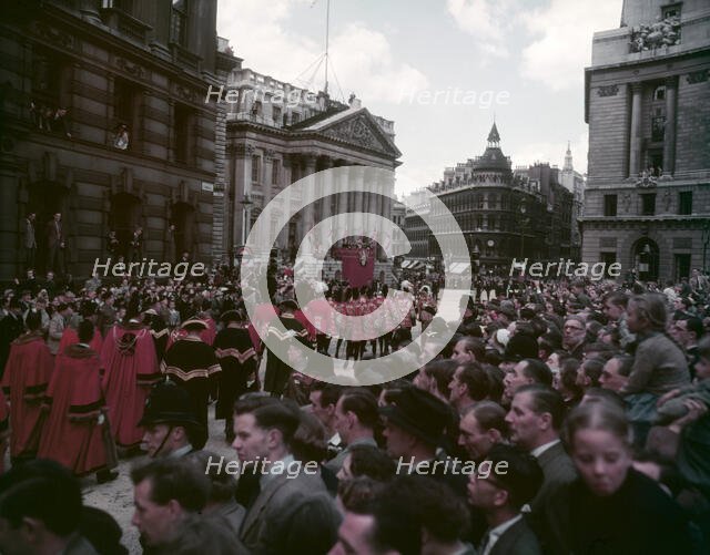 Procession in honour of the Coronation of Elizabeth II, Cornhill, City of London, 2nd June 1953. Creator: Arthur Charles Kirby Ware.