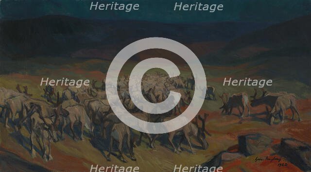 Landscape from Lapland with a Reindeer Herd, 1920. Creator: Gabriel Engberg.