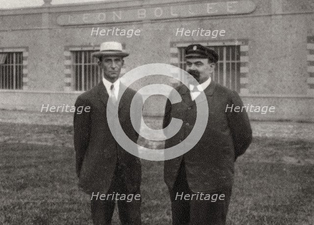 Wilbur Wright, American aviator, and Leon Bollee, French inventor and car manufacturer, 1908. Artist: Unknown