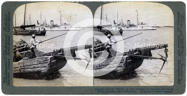Russian gunboat 'Bobre' at New Chwang, Manchuria, Russo-Japanese War, 1904.Artist: Underwood & Underwood