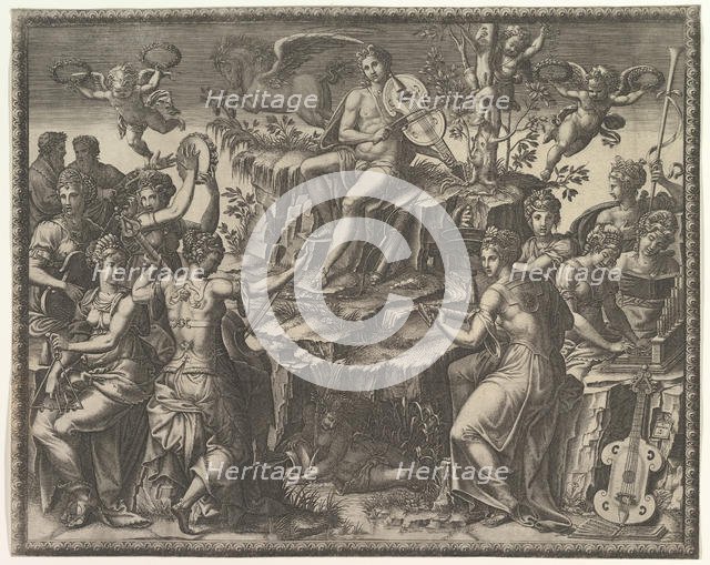 Apollo and the Muses, ca. 1557. Creator: Giorgio Ghisi.