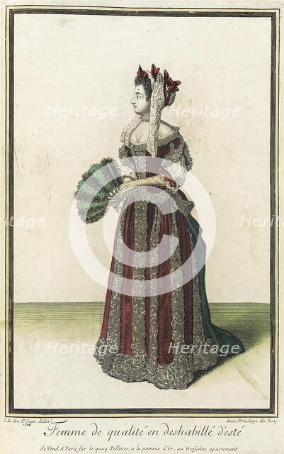 Recueil des modes de la cour de France, 'Femme de Qualité en Deshabillé d'Esté', 1684. Creator: Jean de Dieu.