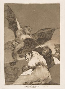 Plate 48 from' Los Caprichos': Tale-Bearers-Blasts of Wind (Soplones.), 1799. Creator: Francisco Goya.