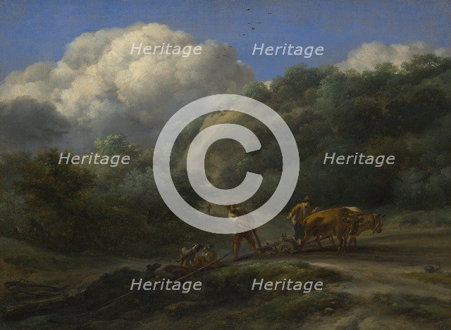 A Man and a Youth ploughing with Oxen, c. 1650. Artist: Berchem, Nicolaes (Claes) Pietersz, the Elder (1620-1683)