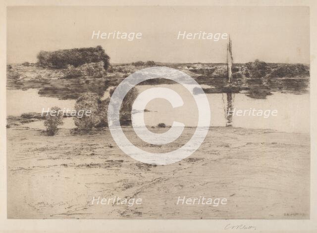 Untitled (River Scene with Boat), 1891. Creator: Charles A Platt.