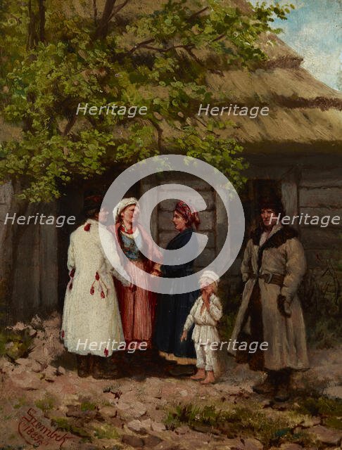 Villagers in Front of a Cottage, 1885. Creator: Stanislaw Szembek.
