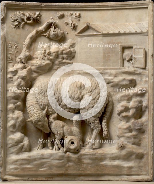 Grimani Relief: A sheep with her lamb, 1st century BC. Creator: Art of Ancient Rome, Classical sculpture  .