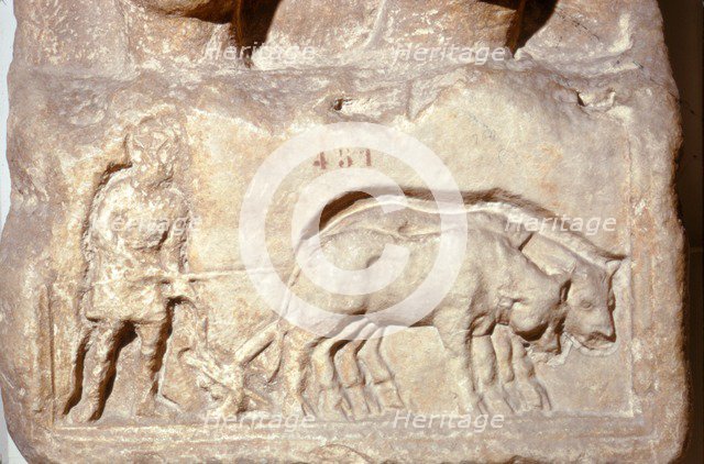 Roman Relief, Ploughing with Oxen, c1st century. Artist: Unknown.
