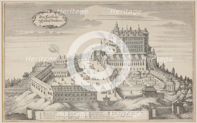 View of the Ambras Castle near Innsbruck in Tyrol, from: Topographia Provinciarum Austria..., 1649. Creator: Merian; Matthäus; the Elder (1593-1650).