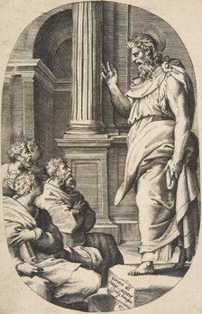 Saint Paul Preaching, an oval composition, 1547. Creator: Giulio Bonasone.