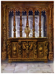 Henry II carved coffer or bahut and oak screen of the same French Period, 1910.Artist: Edwin Foley