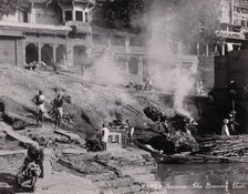 Benares (Varanasi), Uttar Pradesh: corpses being burned and consigned to the river..., [1800-1899?]. Creator: Unknown.