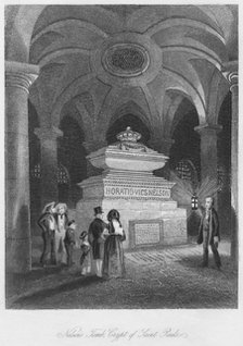 'Nelson's Tomb, Crypt of Saint Pauls', c1841. Artist: Thomas Hosmer Shepherd.
